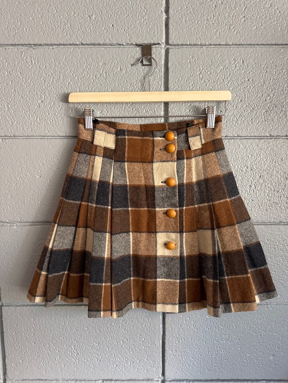 Vintage 80s/90 Wool Pleated Button Front Mini Skirt size 0/2 Preppy Twee